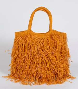 Jute Macramé Long Fringe Bag Orange