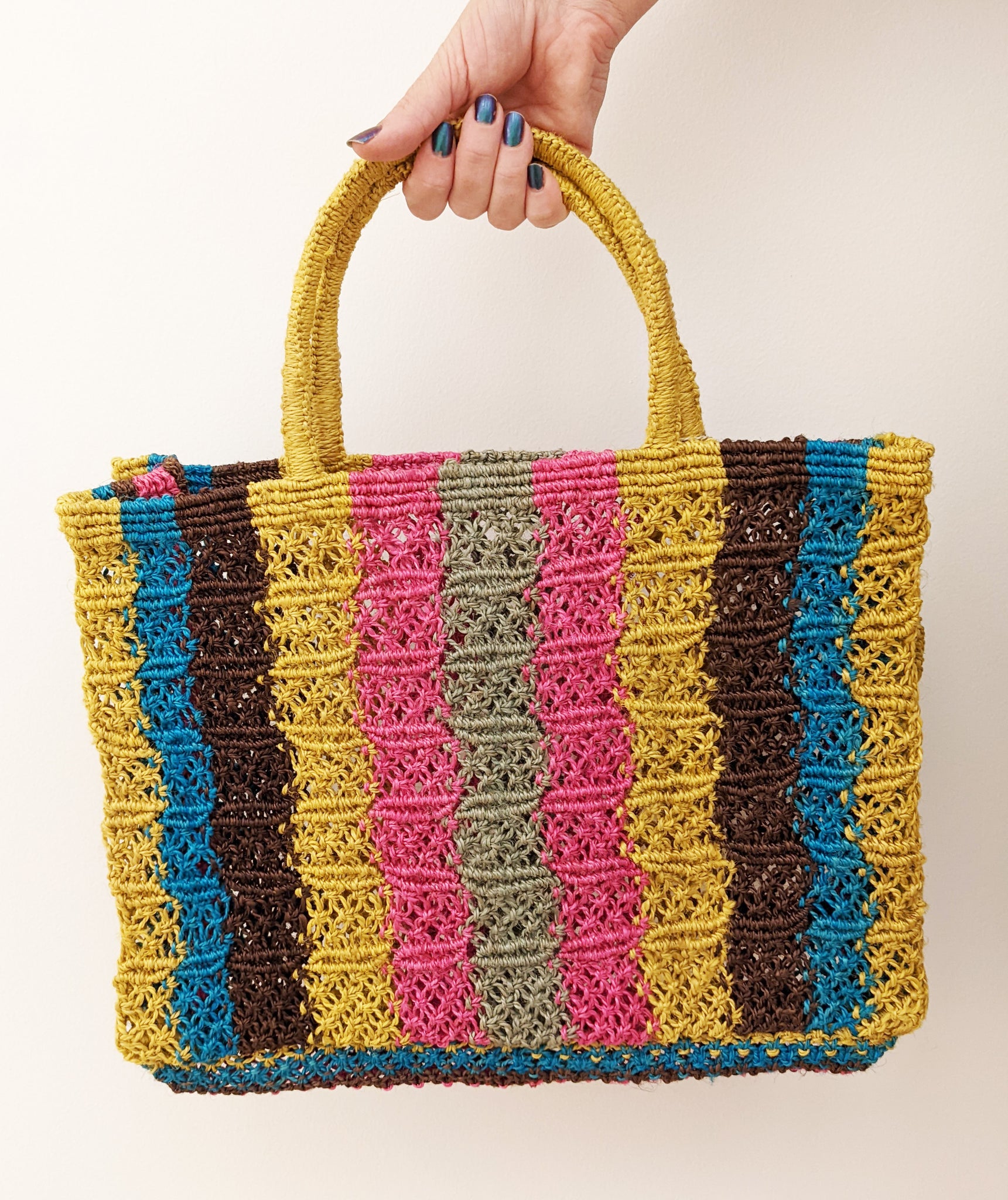 Jute Macrame Chelsea Yellow Vertical Stripe Bag