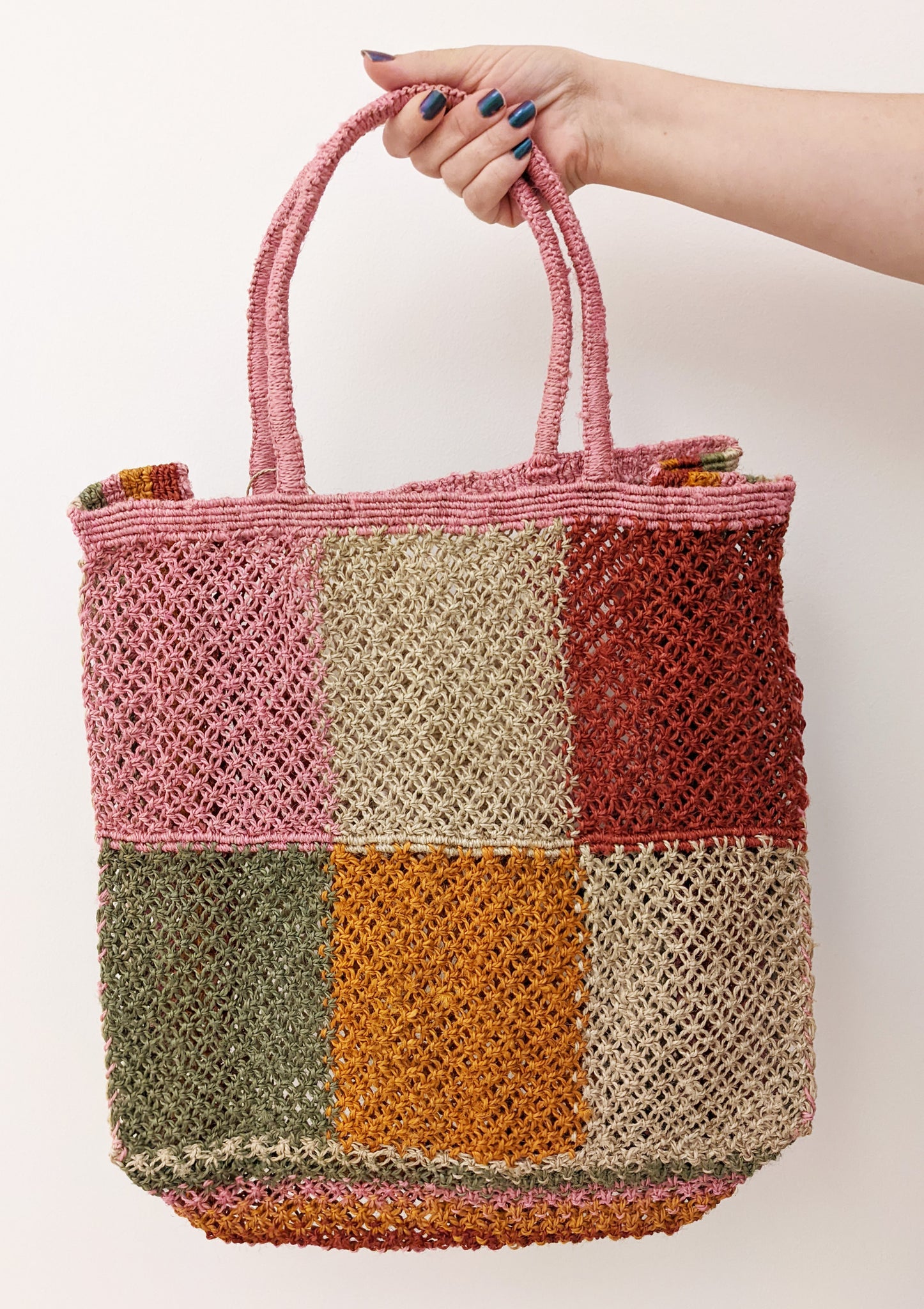 Jute Macrame Pink Patchwork Bag