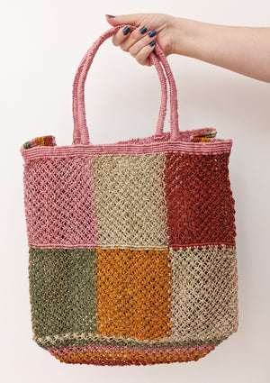 Jute Macrame Pink Patchwork Bag