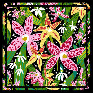 Midnight Orchids Silk/Cotton Scarf