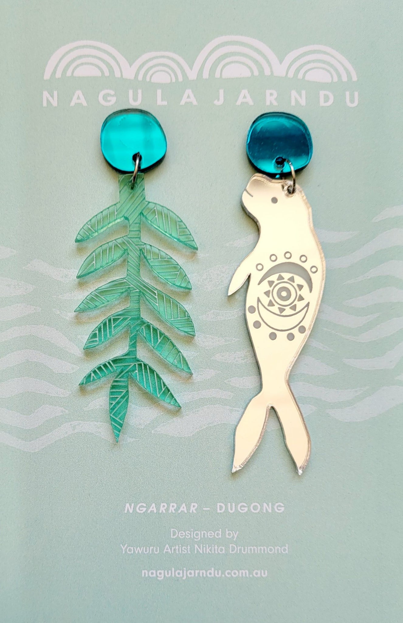Dugong "Nganarr" and Seagrass Mismatched Earrings