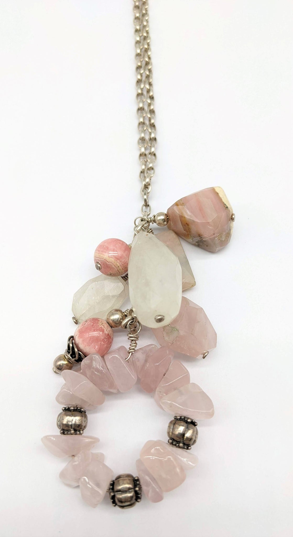 Peruvian Opal Moonstone Agate Pink Quartz Charm Neckpiece