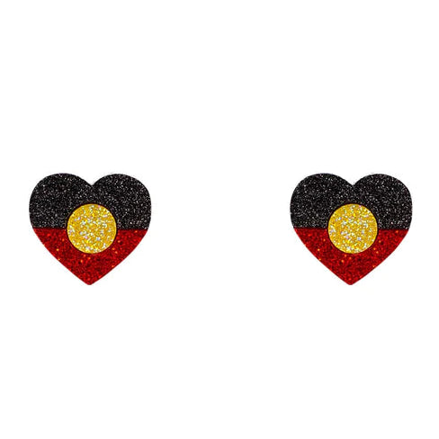 Glitter Indigenous Pride Aboriginal Heart Stud Earrings