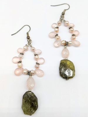 Rose Quartz Briolette Pearl and Vasonite Earrings