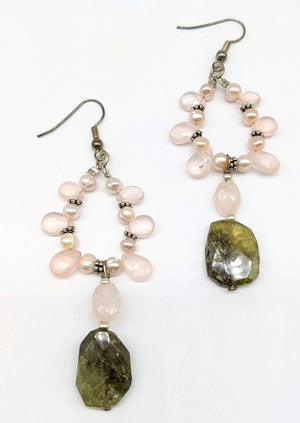Rose Quartz Briolette Pearl and Vasonite Earrings