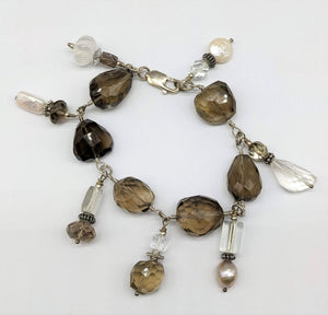 Smoky Quartz Pearl & Crystal Charm Bracelet