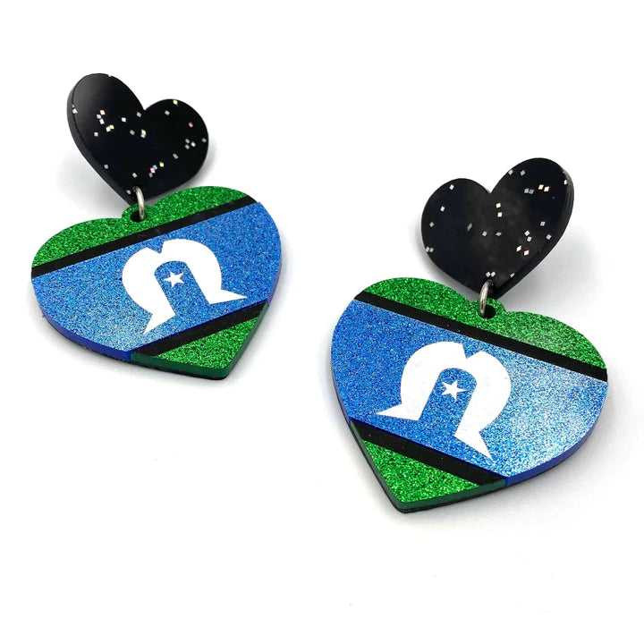 Glitter Indigenous Heart TSI Earrings